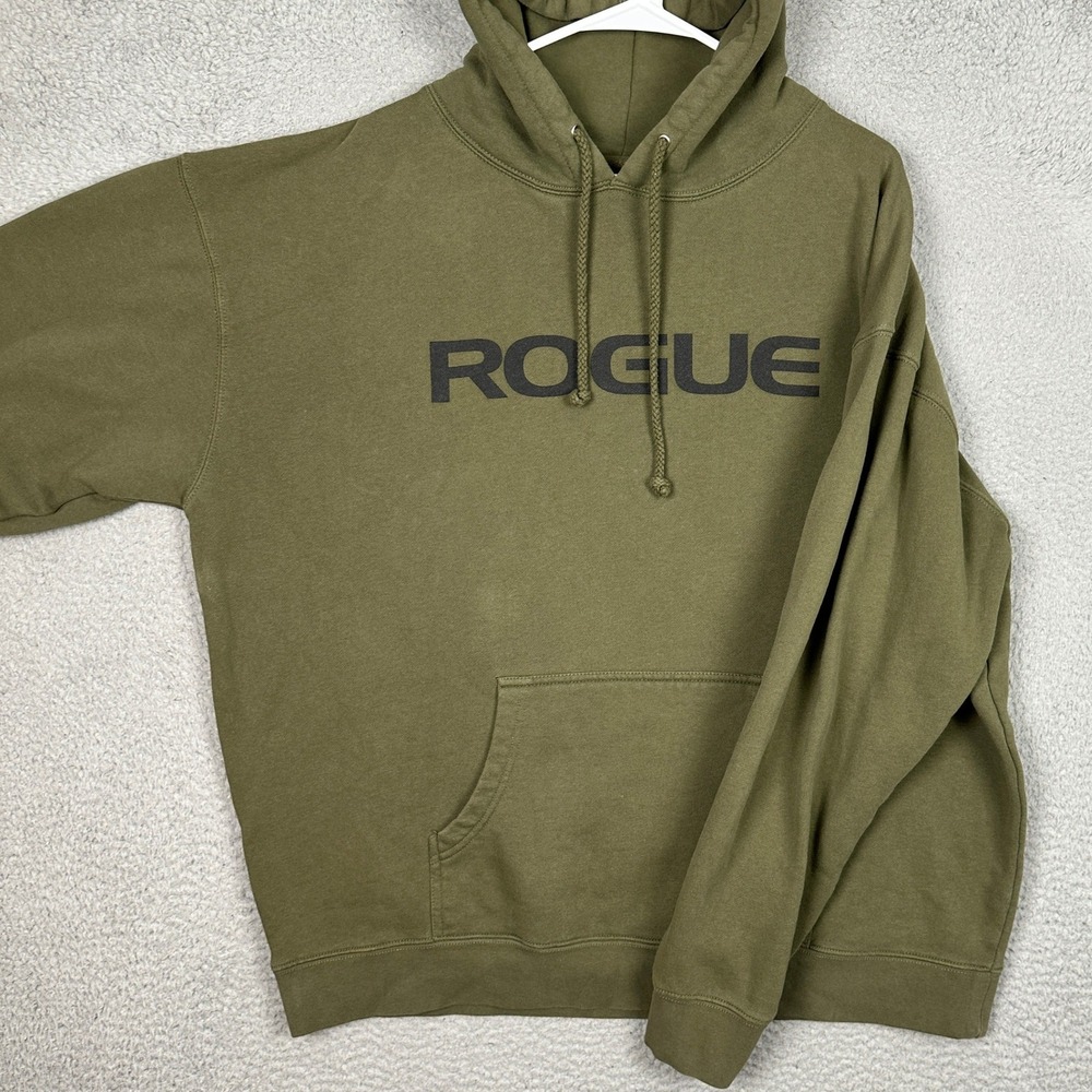 Rogue Fitness Hoodie Mens 2XL Olive Green Pullover Graphic Print Sweathirt EUC